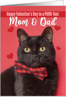 Happy Valentine’s Day Mom and Dad Cute Cat in Bow Tie Humor card