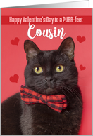 Happy Valentine’s Day Cousin Cute Cat in Bow Tie Humor card