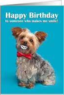 Happy Birthday For Anyone Funny Yorkie With Cartoon Smile Humor card
