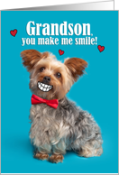 Happy Valentine’s Day Grandson Funny Yorkie Dog With Smile card