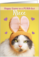 Happy Easter Niece Cute Cat in Bunny Ears Humor card