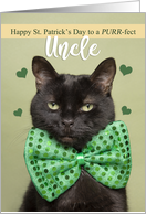 Happy St. Patrick’s Day Uncle Cute Black Cat in Green Bow Tie card