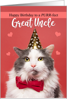 Happy Birthday Great Uncle Cute Cat in Party Hat and Bow Tie Humor card