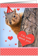 Happy Birthday Love Cute Squirrel in Party Hat with Hearts Humor card