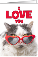 I Love You Romance Cute Cat in Heart Suglasses Humor card