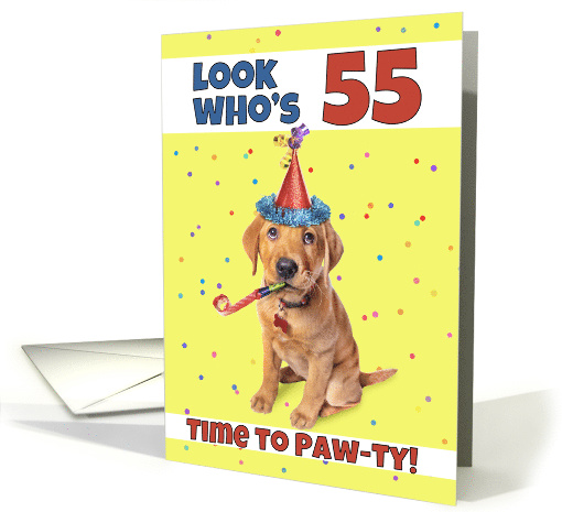Happy 55th Birthday Cute Puppy in Party Hat Humor card (1604236)