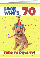 Happy 70th Birthday Cute Puppy in Party Hat Humor card