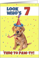 Happy 7th Birthday Cute Puppy in Party Hat Humor card