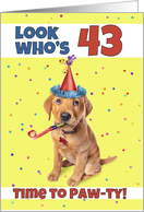 Happy 43rd Birthday Cute Puppy in Party Hat Humor card