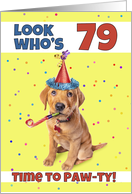Happy 79th Birthday Cute Puppy in Party Hat Humor card