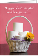 Happy Easter Basket of Toilet Paper on Pink Coronavirus Humor card