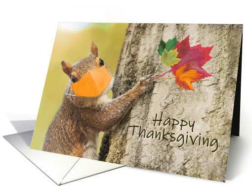 Happy Thanksgiving Cute Squirrel in Coronavirus Face Mask Humor card