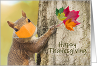 Happy Thanksgiving Cute Squirrel in Coronavirus Face Mask Humor card