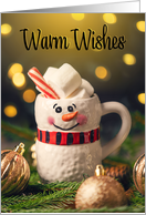 Merry Christmas Warm Wishes Snowman Mug of Hot Chocolate card