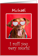 Happy Valentine’s Day Custom Name Pit Bull Dog in Heart Glasses card