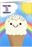 Happy 3rd Birthday Happy Ice Cream Cone With Rainbow and Sun card