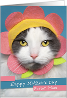 Happy Mother’s Day Foster Mom Cute Cat in Flower Hat Humor card