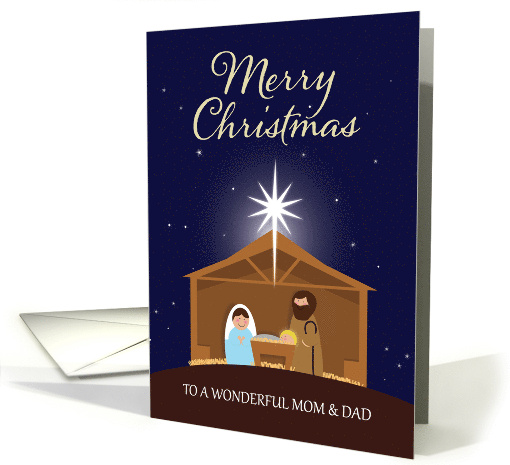 For Mom and Dad Merry Christmas Nativity Scene Illustration card