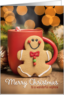 Nephew Merry Christmas Gingerbread Man and Hot Cocoa Photograph card