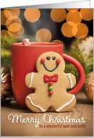 Aunt and Uncle Merry Christmas Gingerbread Man and Hot Cocoa card