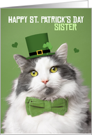Happy St Patricks Day Sister Cute Kitty in Green Humor card