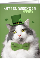 Happy St Patricks Day Nephew Cute Kitty in Green Humor card