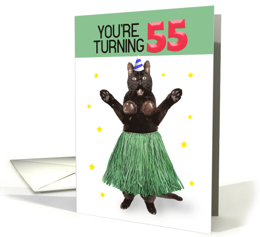 Happy 55th Birthday Funny Cat in Hula Outfit Humor card (1729008)