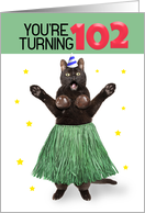 Happy 102nd Birthday Funny Cat in Hula Outfit Humor card