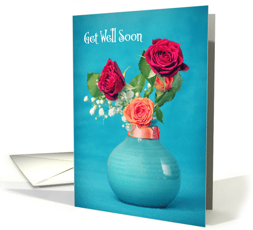Get Well Soon For Anyone Beautiful Roses on Light Blue Photograph card