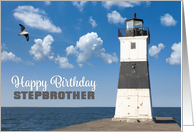 Happy Birthday Stepbrother Scenic Lighthouse Photograph card