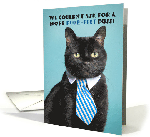 Happy Boss Day From All of Us Funny Cat in Tie Humor card (1745226)