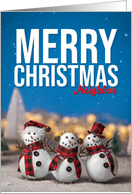 Merry Christmas Neighbor Cute Snowmen Photograph card