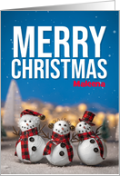 Merry Christmas Custom Name Cute Snowmen Photograph card