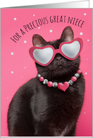 Happy Valentines Day Great Niece Funny Kitty Cat in Heart Glasses card