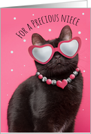 Happy Valentines Day Niece Funny Kitty Cat in Heart Glasses card