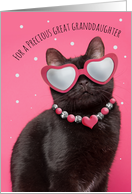 Happy Valentines Day Great Granddaugher Funny Cat in Heart Glasses card