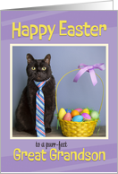 Happy Easter Great Grandson Cute Cat in Tie With Easter Basket Humor card