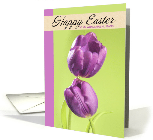 Happy Easter Husband Pretty Purple Tulips Photograph card (1762078)
