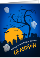 Happy Halloween Grandson Spooky Cemetery with Ghosts Illustration card