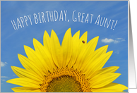 Happy Birthday Great Aunt Beautiful Sunflower with Ladybug Photo card