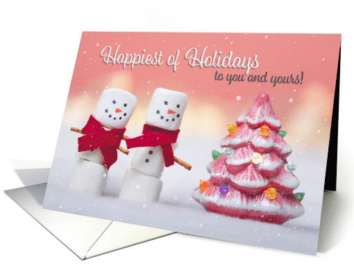 Happy Holidays to You and Yours Marshmallow Snowmen on Pink card
