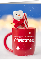 Merry Christmas For Anyone Cute Marshmallow Snowman in Hot Chocolate card