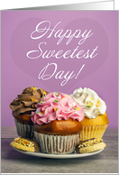 Happy Sweetest Day Cupcakes and Cookies on Purple Background card