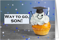 Congratulations Son Graduate Cute Cupcake in Grad Hat Humor card