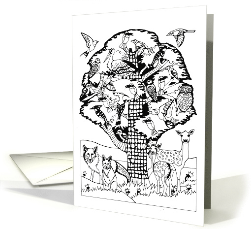 Mother's Day Animals Coloring Book, Tree, Forest Animals card
