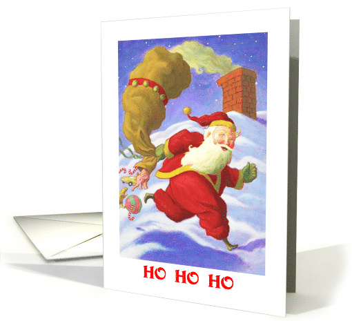 Christmas Busy Santa Near Chimney Bag of Toys card (1527326)