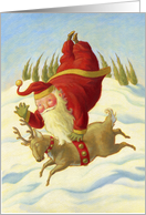 Christmas Santa On Funny Prancing Reindeer card