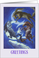 Greetings My Friend Celestial Horses and Crescent Moons card