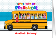 Custom Front First Day Preschool School Bus with Kids card
