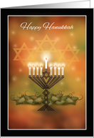 Lit Menorah Star of David Happy Hannukah card